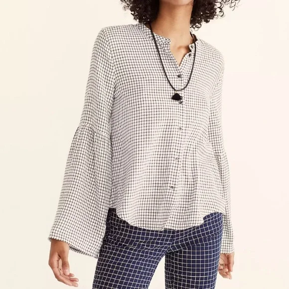 Madewell Bell-Sleeve Button-Down Shirt - Windowpane - Small - NWT - Picture 1 of 12
